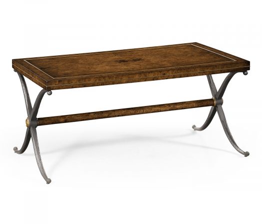 JC Edited - Anvil Collection - Rustic Burl Oak Hammered Iron Rectangle Coffee Table