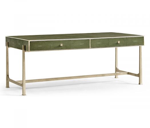 JC Modern - Luxe Collection - Green Faux Shagreen Coffee Table with Silver Base