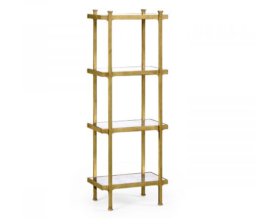 JC Modern - Luxe Collection - Églomisé & Gilded Iron Narrow Four-Tier Étagère