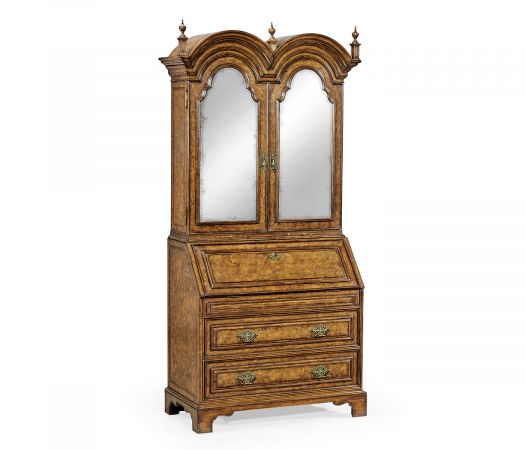 Nottinghamshire Collection - Queen Anne pollard veneer bureau cabinet with mirrored doors