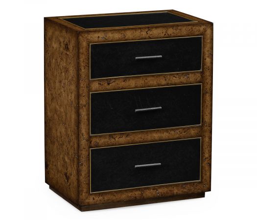 JC Edited - Anvil Collection - Rustic Burl Oak and Leather Chest of Three Drawers