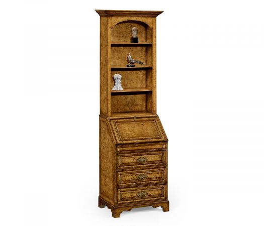 Nottinghamshire Collection - Burl oak slender bookcase bureau