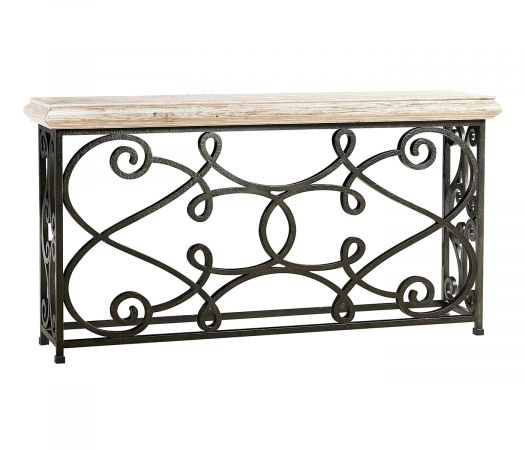 JC Edited - Artisan Collection - 72" Width Rectangular Limed Wood Console with Wrought Iron Base