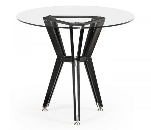 JC Edited - Architects House Collection - 24" Midcentury Style Circular Black Mocha Oak Side Table with Glass Top