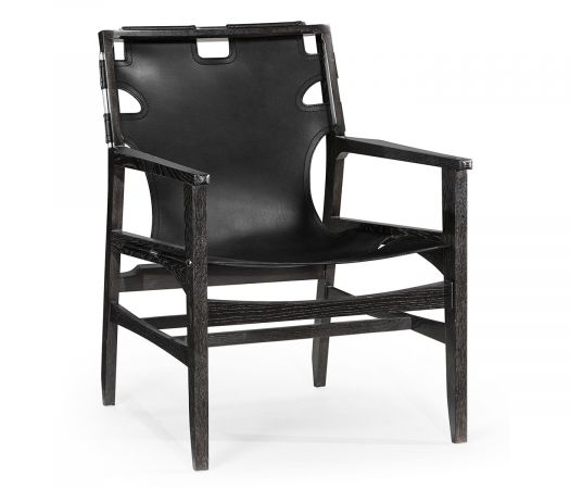 JC Edited - Architects House Collection - Midcentury Style Slung Black Leather & Black Mocha Oak Easy Chair