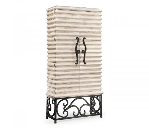 JC Edited - Artisan Collection - Limed Wood Wine Cabinet with Wrought Iron Base