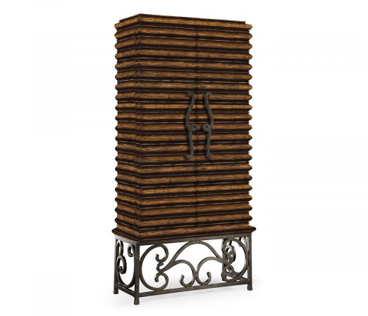 JC Edited - Artisan Collection - Rustic Walnut Wine Cabinet with Wrought Iron Base