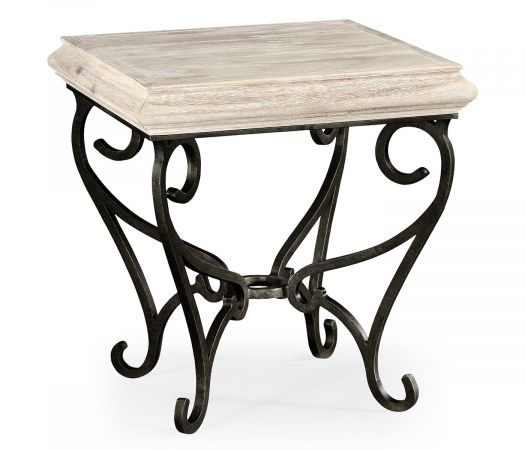 JC Edited - Artisan Collection - Limed Wood Square Side Table with Wrought Iron Base