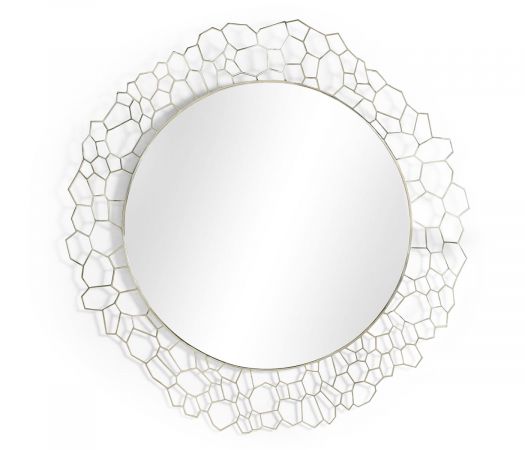 JC Modern - Soho Collection - 45" Circular White Brass Woven Net Mirror