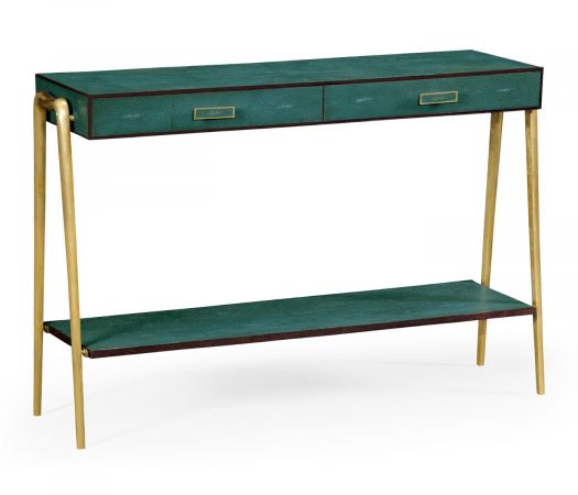 JC Modern - Luxe Collection - Teal Faux Shagreen and Brass Legged Console