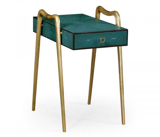 JC Modern - Luxe Collection - Teal Faux Shagreen and Brass Legged End Table