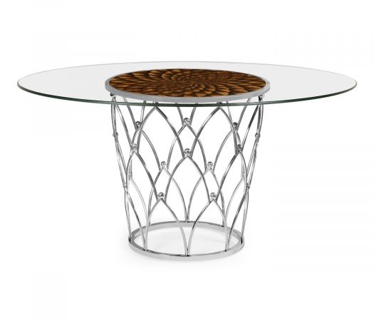 JC Modern - Icarus Collection - Feather Inlay Glass Top Dining Table