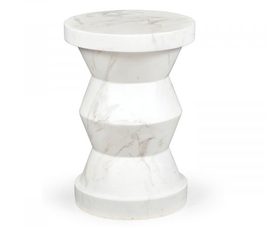 JC Outdoor - Biscayne Collection - Round Geometric Faux White & Grey Marble Wine Table