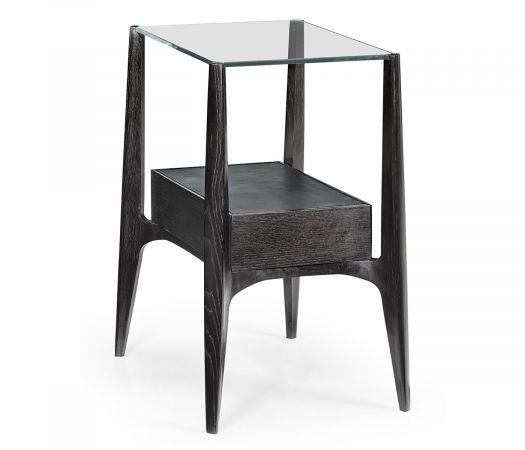 JC Edited - Architects House Collection - Rectangular Architects Black Mocha Oak End Table with Under-tier and Glass Top