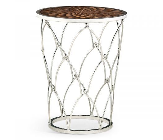 JC Modern - Icarus Collection - Feather Inlay & Stainless Steel Round Side Table