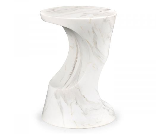 JC Outdoor - Biscayne Collection - Round Faux White & Grey Marble Cut-Out Lamp Table