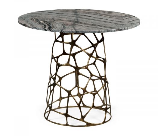 JC Outdoor - Panama Collection - Round Geometic Brass Coffee Table with a Grey Marble Top