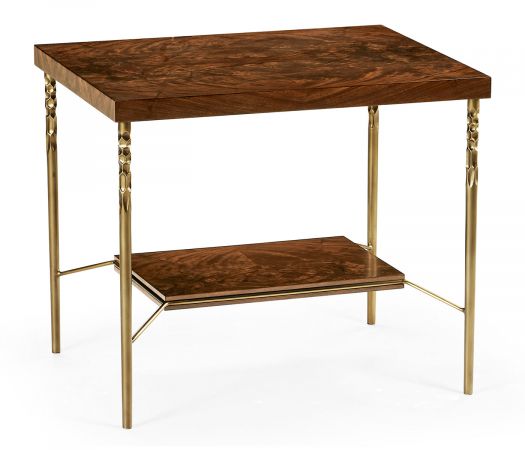 Clean & Classic Collection - Square side table in Tropical walnut crotch with brass base