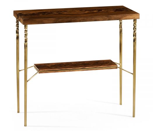 Clean & Classic Collection - Console table in Tropical walnut crotch with brass base