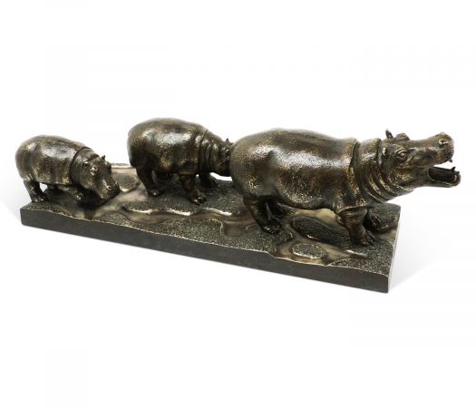 Curated Collection - Antique Dark Bronze Hippopotamus Family