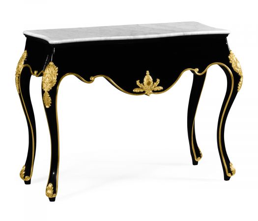 Monte Carlo Collection - Black Laquered Console Table with White Marble Top