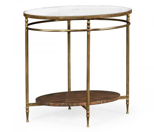 Curated Collection - Oval Brass & Dark Santos Lamp Table with Antique Mirror Top