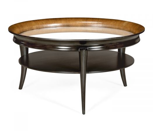 JC Modern - Cosmo Collection - Circular Charcoal & Walnut Cocktail Table with Antique Mirror Top