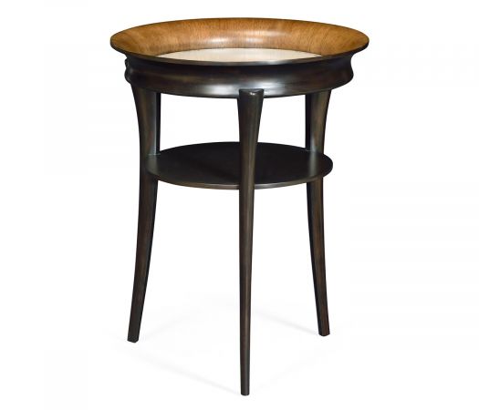 JC Modern - Cosmo Collection - Round Charcoal & Walnut End Table with Antique Mirror Top