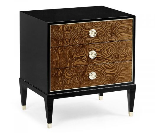 Madison Collection - Madison Piano Black & Amber Ash Burl Nightstand