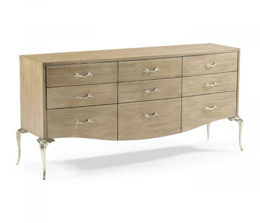 Rivoli Collection - Rivoli Walnut & White Stainless Steel Dresser with Nine Drawers