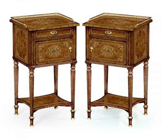 Pair of Burl & Mother of Pearl Bedside Cabinets with Undertier