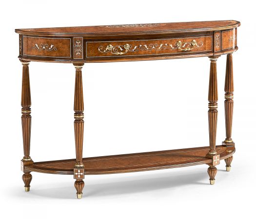 Duchess Collection - Burl and mother of pearl inlaid demilune console