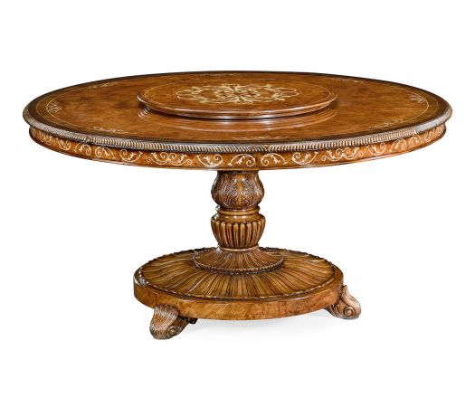 59" Burl & mother of pearl 59" round dining table (Lazy susan)