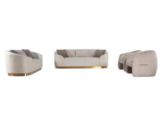 Wood Frame Beige Sofa Set