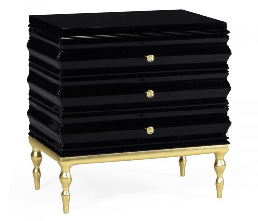 JC Modern - Eclectic Collection - Rippled Black Lacquer Chest of Drawers