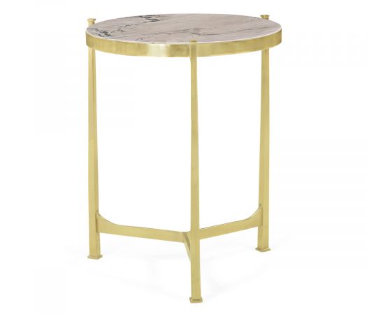 JC Modern - Luxe Collection - Medium Solid Brass & Blanco Equador Marble Top Round Lamp Table