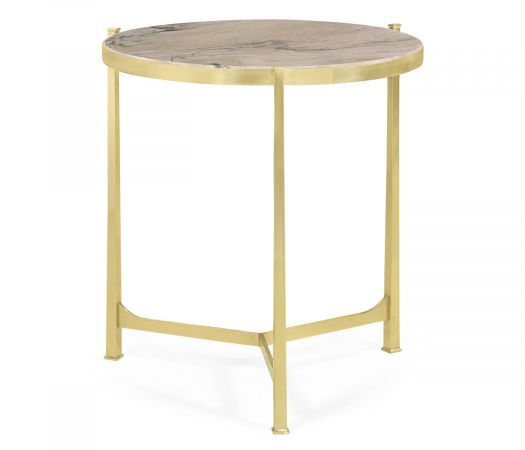 JC Modern - Luxe Collection - Large Solid Brass & Blanco Equador Marble Top Round Lamp Table