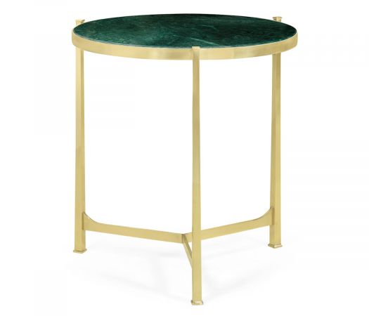 JC Modern - Luxe Collection - Large Solid Brass & Green Napoly Marble Top Round Lamp Table