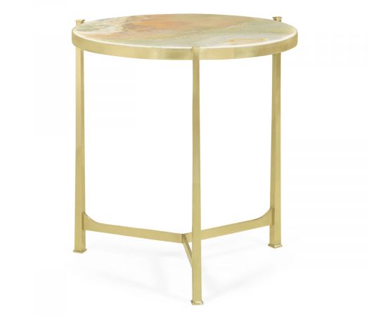 JC Modern - Luxe Collection - Large Solid Brass & Green Onyx Top Round Lamp Table