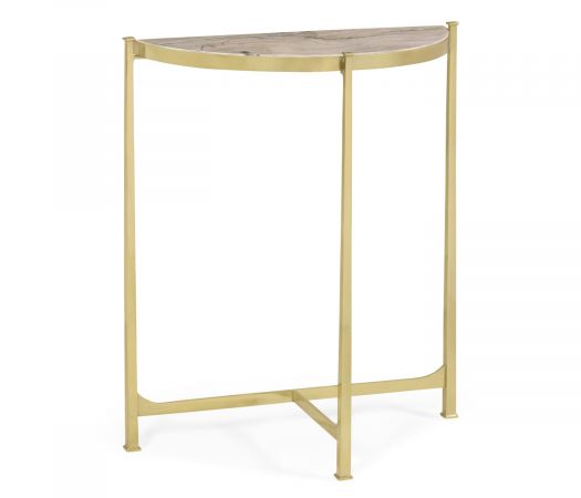 JC Modern - Luxe Collection - Small Solid Brass & Blanco Equador Marble Top Demilune Console Table