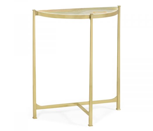 JC Modern - Luxe Collection - Small Solid Brass & Green Onyx Top Demilune Console Table