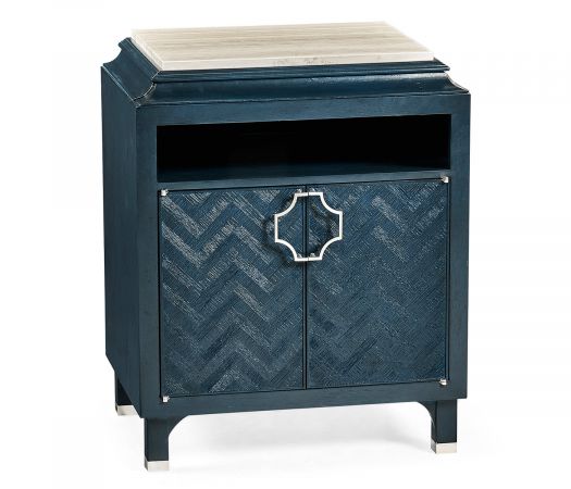 JC Modern - Corniche Collection - Antique Blue Oak Nightstand with Marble Top