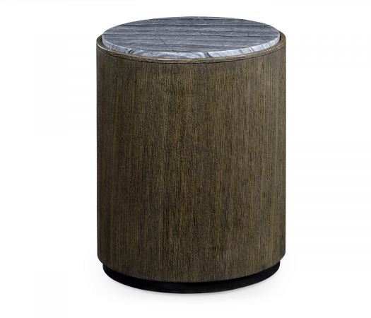 JC Outdoor - Hampton Collection - Round Oak End Table with a Grey Marble Top