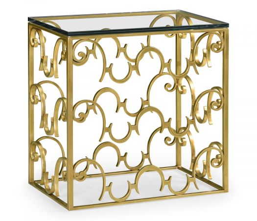 JC Modern - Luxe Collection - Rectangular Arabesque Gilded Iron End Table with 20mm Clear Glass Top