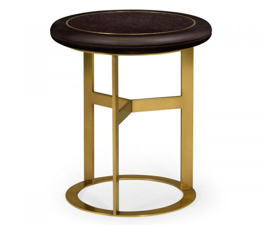 JC Modern - Langkawi Collection - Round Polished Brass & Black Ash Side Table with Black Granite Top