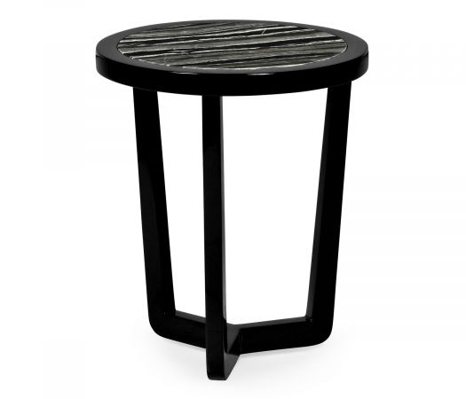 JC Modern - Indochine Collection - Small Black Gloss Side Table with Marble Top