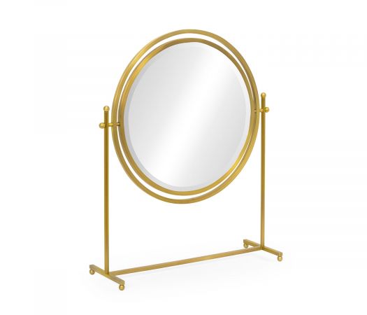 JC Modern - Icarus Collection - Round Antique Brass & Zebrano Dressing Table Mirror