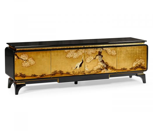 JC Modern - Indochine Collection - Modern Asian Smoky Black & Gold Entertainment Cabinet