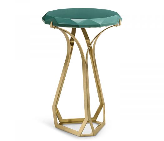 JC Modern - Eclectic Collection - Round Jewel Style Brass & Daphne Blue Diamond Cut End Table