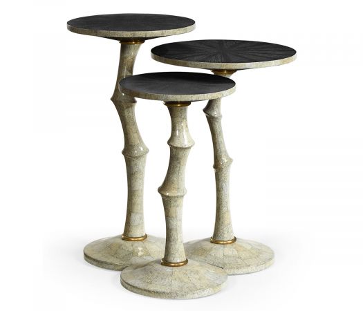 JC Modern - Eclectic Collection - Set of Three Bamboo Style Bone Eggshell & Cerused Oak Nesting Tables